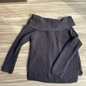 Black Off the Shoulder Fold Over Chunky Knit Sweater